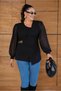 Women's Plus Size Double-Breasted Collar Accessory Detail Long Chiffon Sleeve Woven Crepe Stretchy Blouse - 4