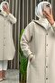 Yasemi̇n Kap Box Quilted Fabric Women's Cream Hooded Buttoned Cap - 3