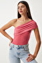 One Shoulder Gathered Knitted Blouse 325 Ldz0003 Candy Pink - 2