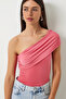 One Shoulder Gathered Knitted Blouse 325 Ldz0003 Candy Pink