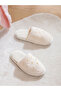 White beaded plush women's house slippers - 2