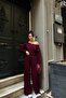 Women's Burgundy Off-Shoulder Soft Modal Textured Bottom-Top Set - 4