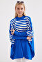 1222 Slit Poncho Sweater - F. Cobalt
