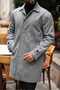 Peter Pan collar , Men's Herringbone Gray Cashmere Coat with Hidden Buttons and Epaulettes on the Sleeves - 3