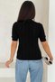 Women's Black Lace-Like Knit Polo Neck Slim Knitwear Blouse Short Sleeve Standard Size - 6