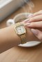 Minimalist Stylish Gold Cornered Case Wicker Cord Women's Wristwatch Gold Color