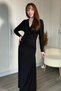 V-Neck Back Detailed Long Elegant Black Dress - 4