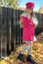 Girl's Fuchsia Cashmere Dress with Fur Collar and Clover Detail Skirt - 2