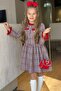 Girls' Dress with Ruffled Collar and Sleeves, Button-Down Front and Plaid Details in Red