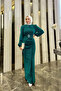 Seçil Glittery Hijab Evening Dress Turquoise