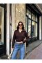 Women's Brown Polo Neck Modal Textured Soft Blouse - 3