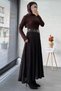 Lace Textured Flared Long Skirt – Brown - 5