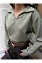 Women's Green Polo Neck Modal Textured Soft Blouse - 5