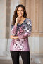 Women's Plus Size Stretch Fabric V-Neck Patterned Long Sleeve Stone Mother Combed Cotton Blouse - 2