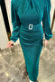Seçil Glittery Hijab Evening Dress Turquoise - 4