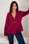 Burgundy Shawl Collar Jacket with Side Gathered Gold Buttons Standard Size - 3