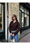 Women's Brown Polo Neck Modal Textured Soft Blouse - 2