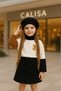 Girl's 3-Piece Combination Set: Plush Detail Sweatshirt + Velvet Skirt + Beret Set for Holidays - 5