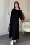 Modal Fabric Boat Neck Double Black Dress Set - 5
