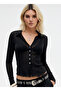 Black Polo Neck Button Detail Transparent Women's Bluse