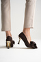 Women's Gold Heel Satin Bow-Detail Elegant Heeled Shoes - 3