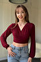 V Neck Draped Burgundy Bodysuit - 2