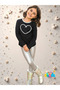 Two Thread Cotton Long Sleeve Black Heart Detailed Winter Sweatshirt Without Sharandon - 3