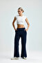 Slit Detailed Leg Premium Puff Scuba Elastic Waist Pocketed Trousers