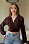 V Neck Draped Brown Bodysuit - 4