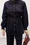 Double Pocket Tie Waist Denim Suit Tsd250249 Dark Blue - 5