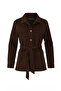 Women's Belted Denim Jacket with Pockets - Brown Jean Coat - 7