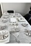 Colber Stripe Detailed Worry-Free Tablecloth Dinner Set for 12 People 26 Pieces - Table 160X220 - 4