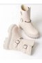 Girls' Cream Colored Warm Lining Quilted Zippered Boots - 4