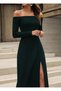 Women's Long Sleeve Madonna Collar Slit Detail Long Imported Crepe Dress - 2