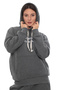 Dark Gray Fleece Stylish Women's Tracksuit Set with Elasticated Legs and Pockets Hooded Embroidery Detail Compact Set - 7