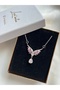 Gold & Silver Pink Zircon Stone Angel Wing Model Steel Necklace - 4