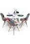 Sliko Eames 1 Round MDF Dining Table + 4 Patchwork Cushioned Chairs Dining Set - White