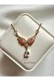 Gold & Silver Pink Zircon Stone Angel Wing Model Steel Necklace