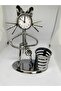 Desk Clock with Cat Figure and Pen Holder