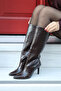 Brown Heeled Crocodile Warm Lining Boots - 5