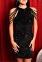 Sleeve Embroidery Rhinestone Lined Sequin Velvet Premium Design Mini Dress - 3
