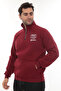 Men's Burgundy Standard Fit Regular Cut Fleece Lined Half Zipper Stand Collar Cotton Sweatshirt - 4