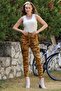 Women's Mustard Italian Camouflage Pattern Skinny Leg Pants - 2