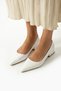 White 2 cm Thick Heel Pointed Toe Women's Ballet Shoes