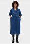 Lace-Up Asymmetrical Cut Navy Blue Denim Dress