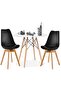 Sdino Eames 1 Round White Dining Table + 2 Black Tulip Shell Cushioned Seat Chairs Wood Dining Set