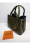 Khaki 3-Compartment Scarf Detail Stylish Women's Bag - 5