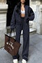 Women's Winter 3 Thread Ç piped Palazzo Bomber Cardigan Tracksuit Set - 2