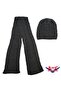 Winter Soft Textured Wool Hair Knitting Pattern Thick Knitwear Tuşe Scarf and Beanie 2-Piece Set