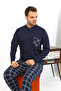 Men's Long Sleeve Combed Cotton Navy Blue Pajama Set - 7